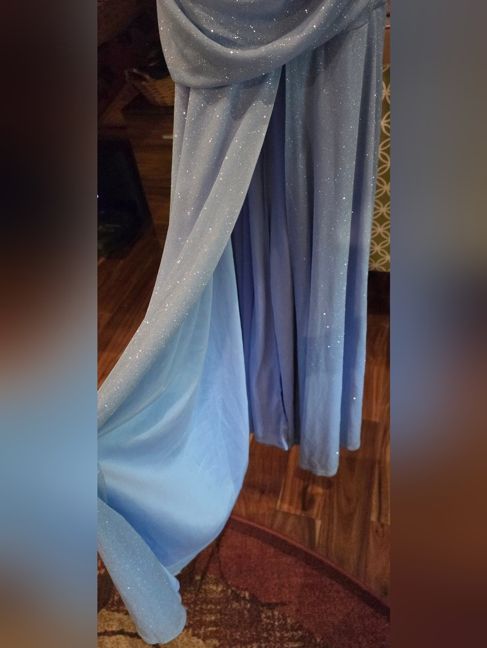 Macy's Sparkle Dust Light Blue Ruched Spaghetti Strap Dress - Picture 7 of 8